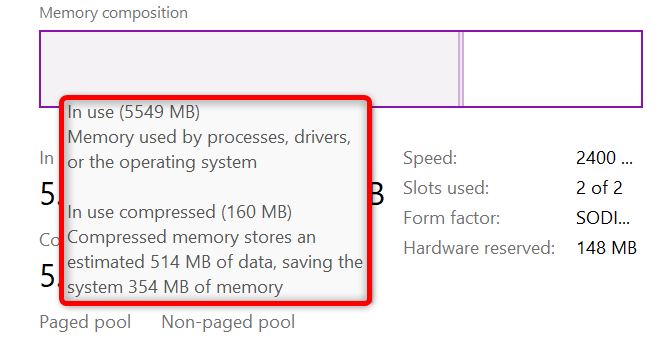 Veja a quantidade de memória descompactada no Windows 11.