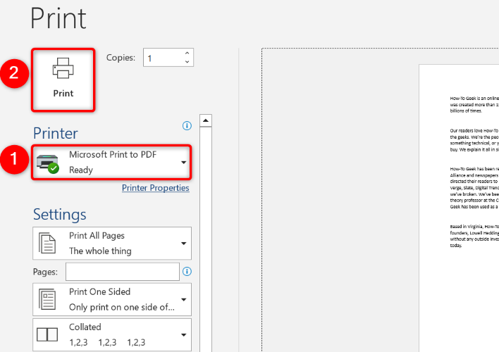 Configure as opções de impressão e escolha