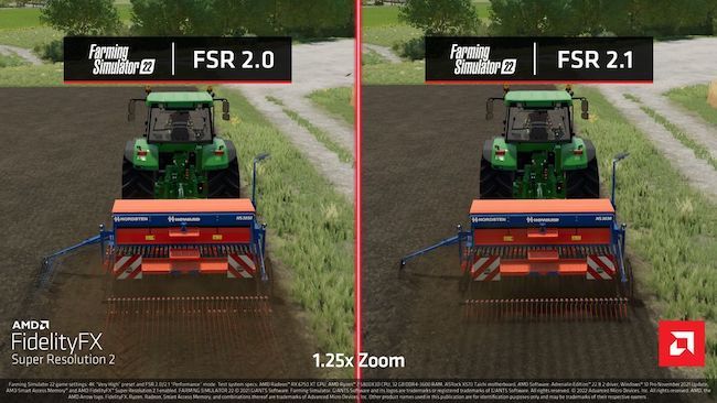 Uma comparação de imagens de jogos de computador usando FSR 2 e FSR 2.1