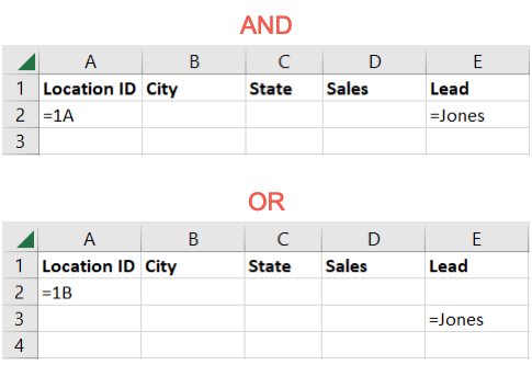 Configuração do intervalo de critérios para AND versus OR