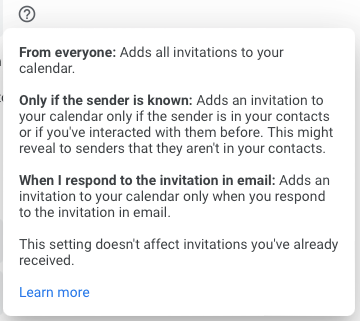 Opções para adicionar convites ao Google Agenda