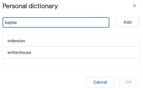 Dicionário pessoal no Google Docs