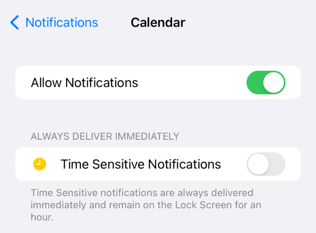 Permitir alternância de notificações nas configurações do aplicativo Calendário no iPhone