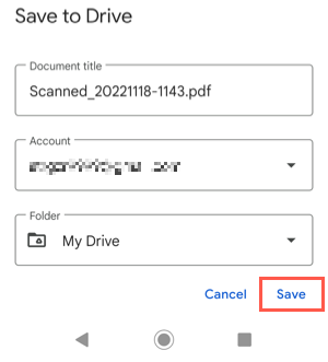 Salve uma digitalização no Google Drive no Android