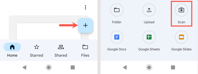 Novo documento e digitalização no Google Drive no Android