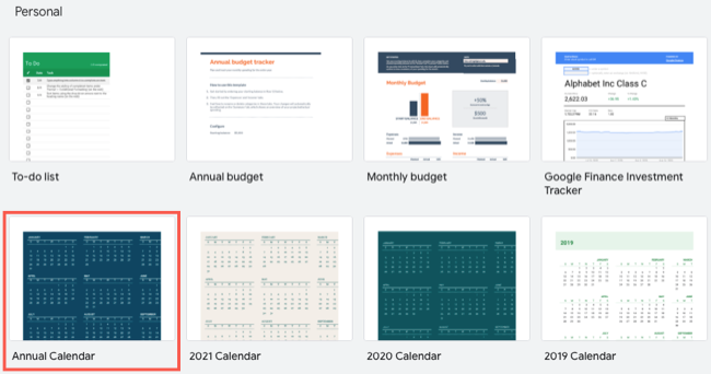 Modelo de calendário anual no Planilhas