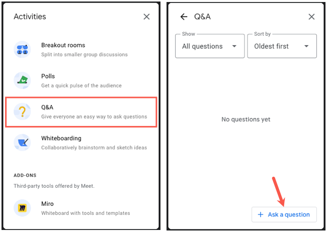 Faça uma pergunta no Google Meet