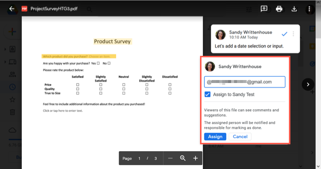 Atribuir uma tarefa com um comentário no Google Drive