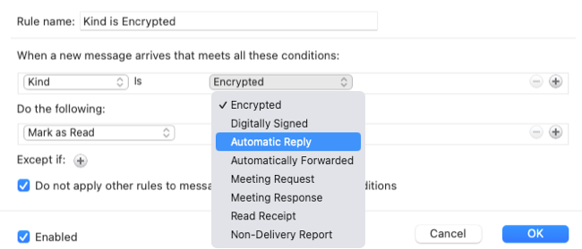 Criando uma regra de resposta automática no Outlook no Mac