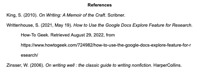 Lista de referências no Google Docs