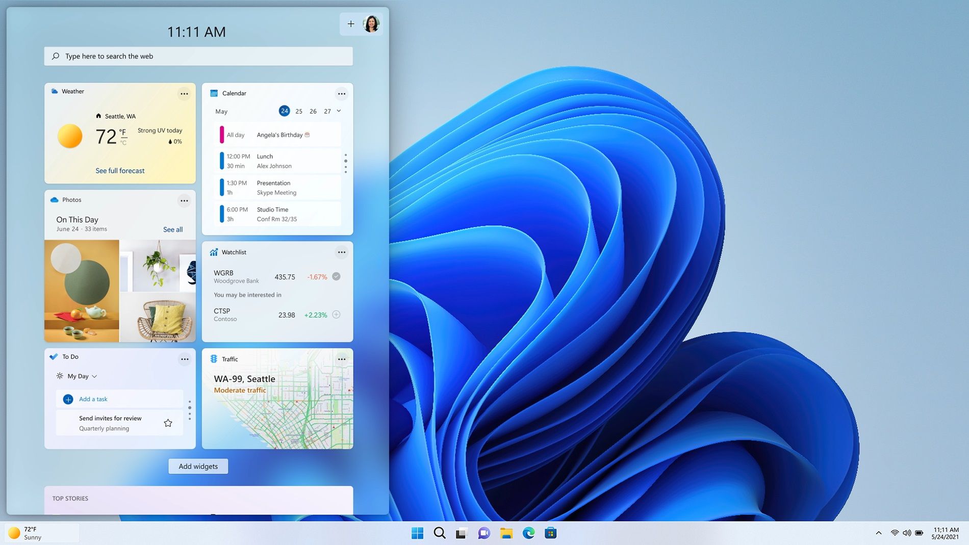 Captura de tela de widgets no Windows 11