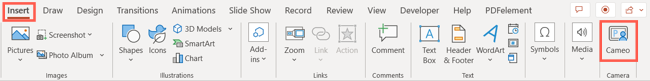 Cameo na guia Inserir do PowerPoint