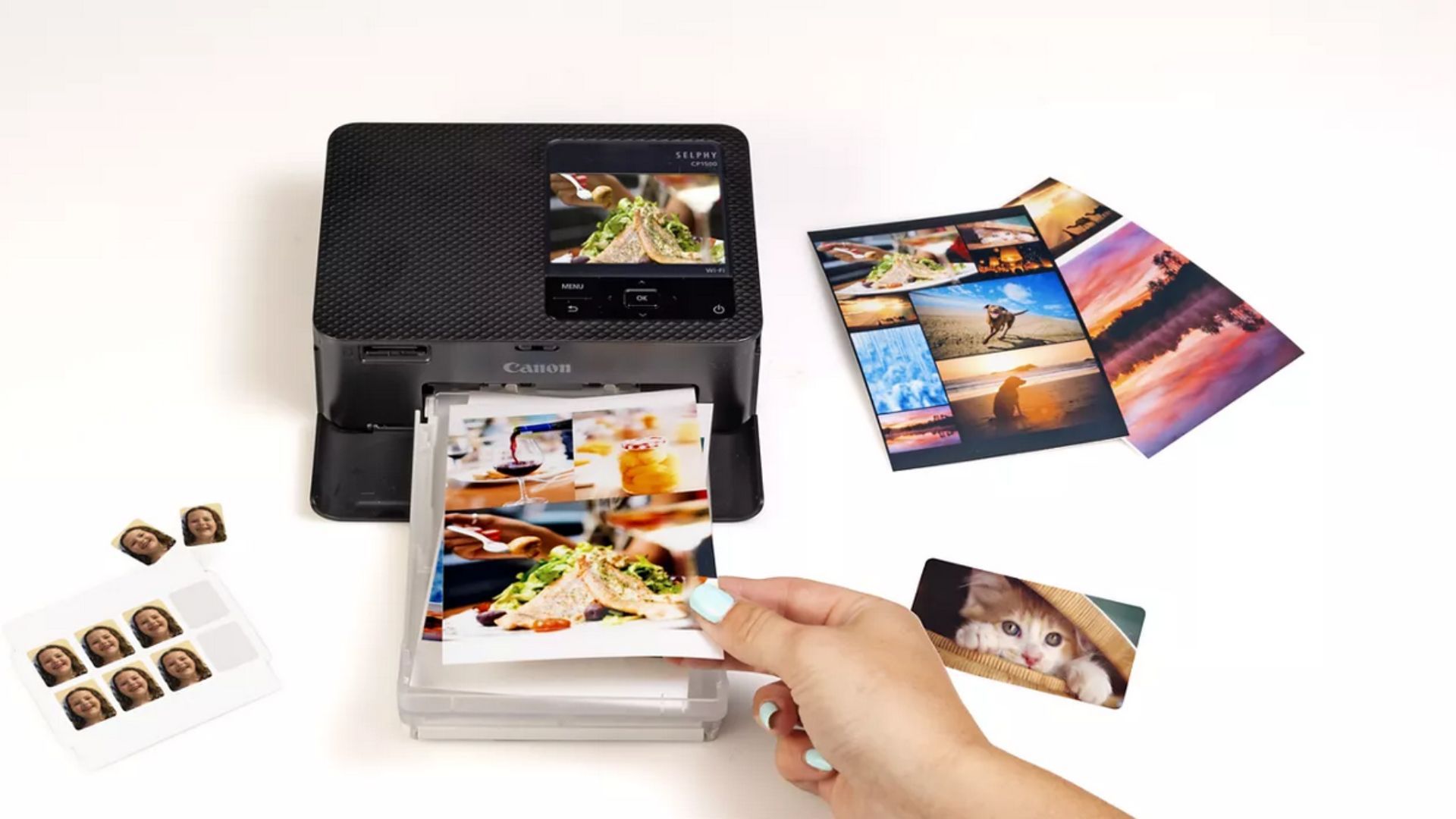 Impressora fotográfica Canon SELPHY CP1500 com fotos diferentes