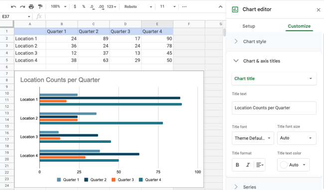 Configurações de título do gráfico no Editor de gráfico