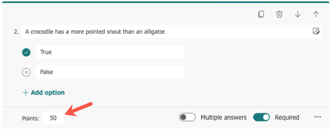 Pontos para uma pergunta de escolha no Microsoft Forms