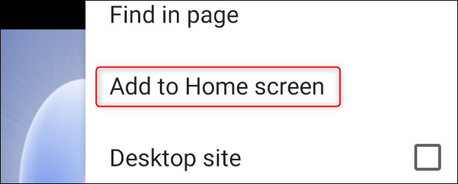 Botão Adicionar à tela inicial do Chrome