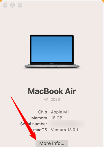 Clique em “Mais informações” para ver informações mais detalhadas sobre o hardware do seu Mac.