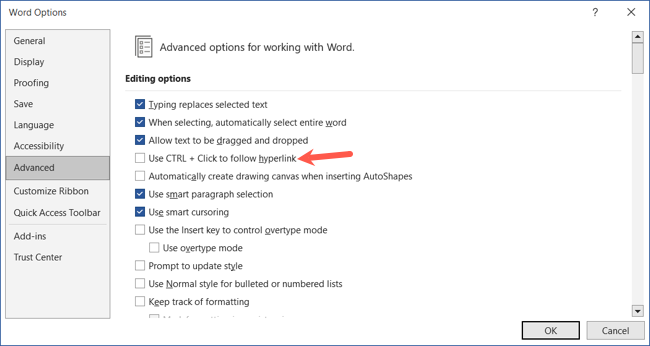 Configuração para usar Ctrl e clique para links