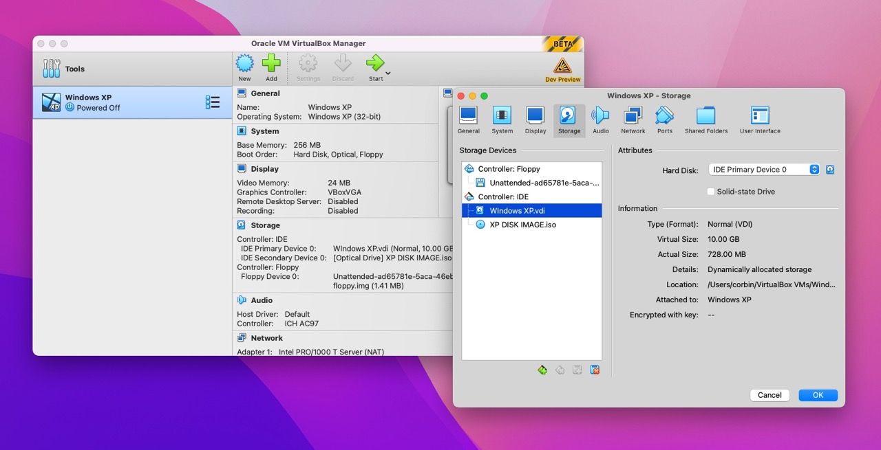 Captura de tela do VirtualBox 7.0 no Mac