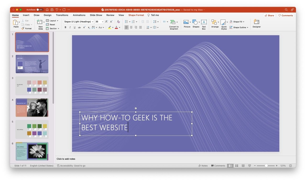 Captura de tela do Microsoft PowerPoint no Mac