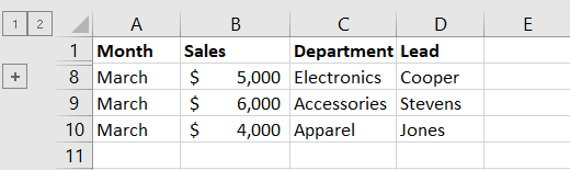 Linhas restantes recolhidas em um grupo