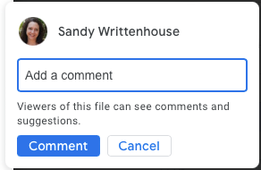 Caixa de comentários no Google Drive