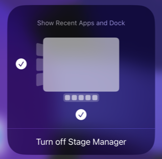 Layout do Stage Manager do Control Center