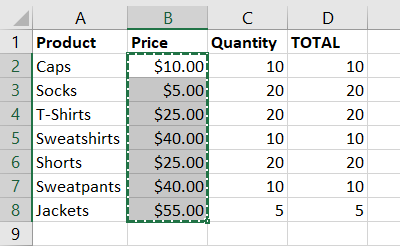 Copie um intervalo de células no Excel