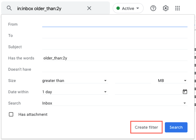 Criar filtro para os critérios de pesquisa