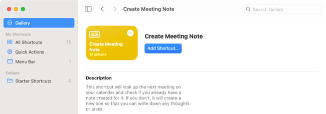 Criar atalho para nota de reunião