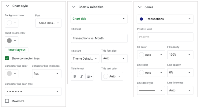 Opções de personalização de gráficos na barra lateral do Editor de gráficos