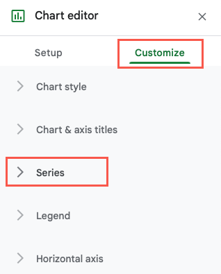 Seção Série na guia Personalizar do Editor de Gráfico