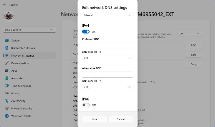 Configurações de DNS em um PC com Windows 11