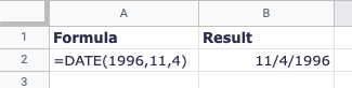 Elementos de data na fórmula DATE