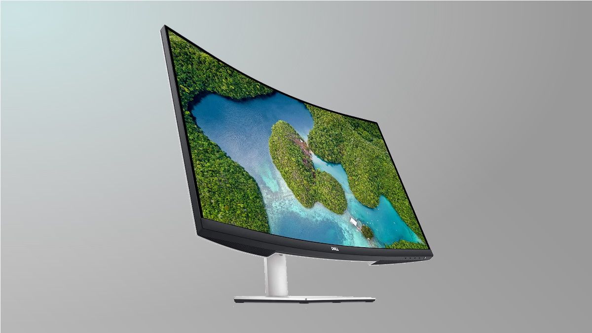 Dell S3221QS em fundo cinza