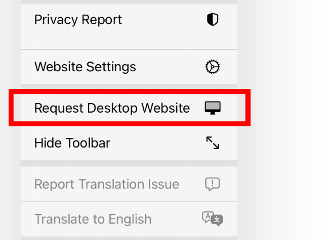 Solicitar opção de site para desktop no Safari