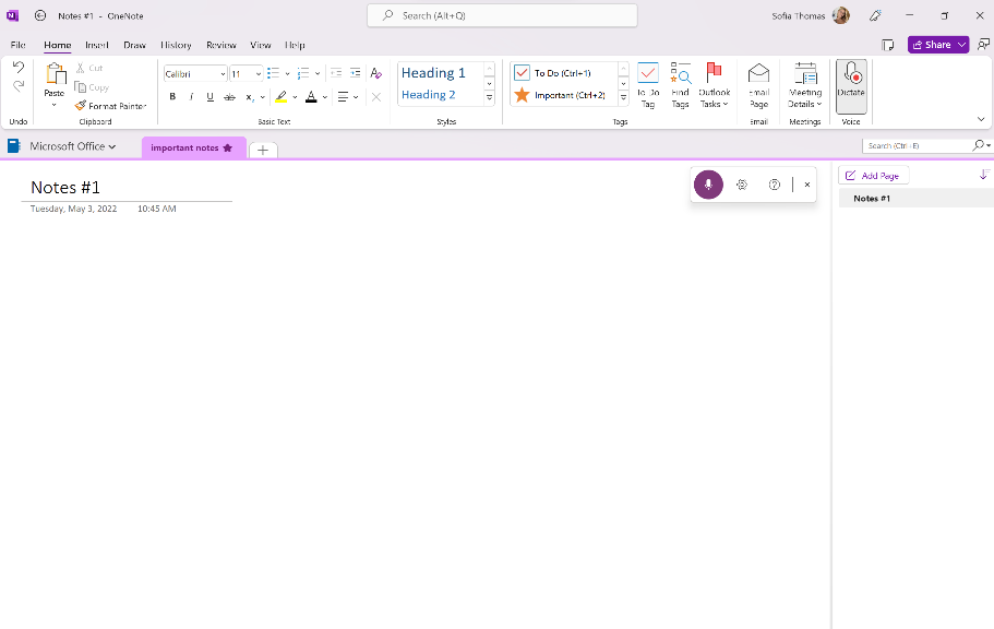 Captura de tela do OneNote para Windows