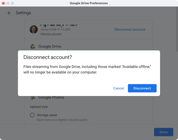 Confirme a desconexão de uma conta do Google