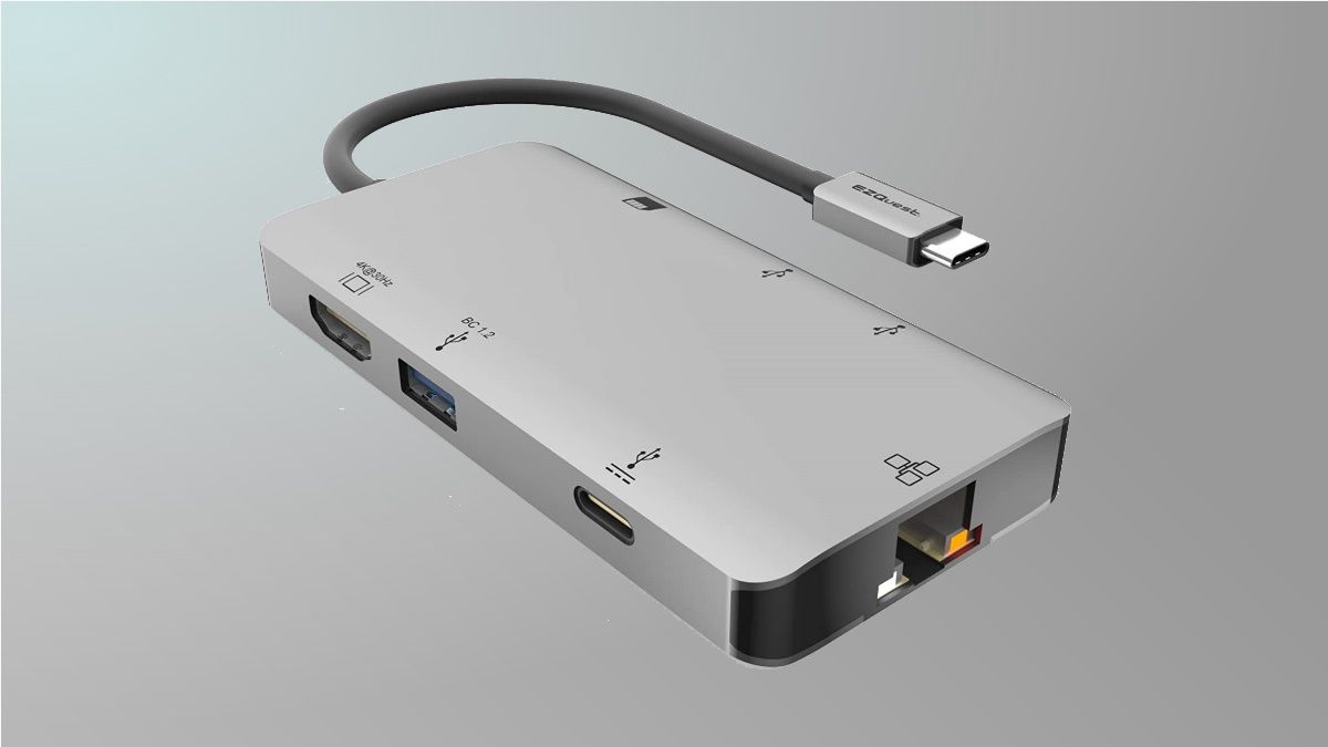 Hub USB-C EZQuest em fundo cinza