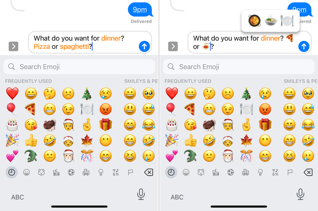 Palavras destacadas e substituídas por emoji em Mensagens