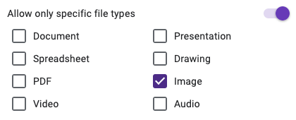 Tipos de arquivo disponíveis no Formulários Google