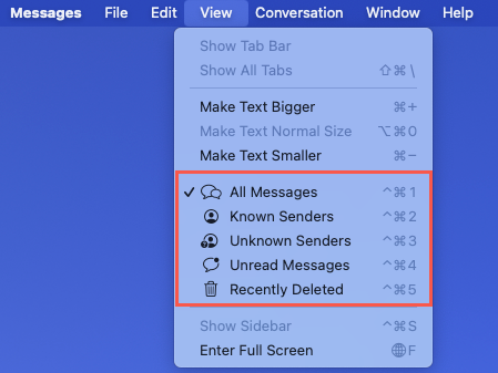Filtros em mensagens no Mac