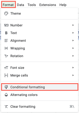 Formatação condicional no menu Formatar