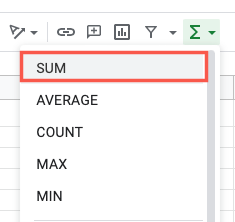 Soma no menu suspenso Funções