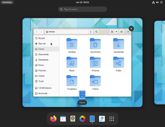 Interface GNOME 42 no Fedora 36