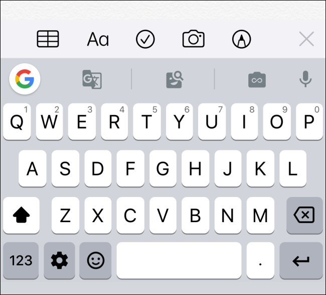 Teclado Gboard ativado no iPhone