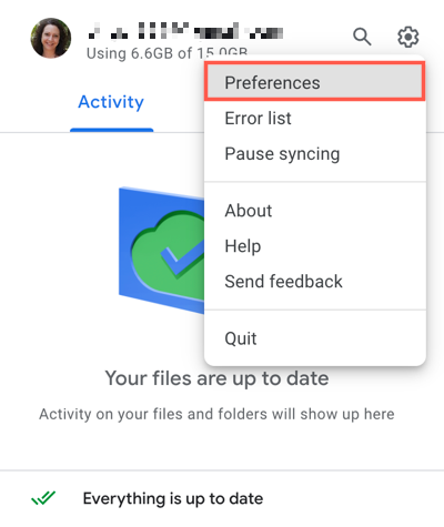 Preferências do Google Drive no Mac