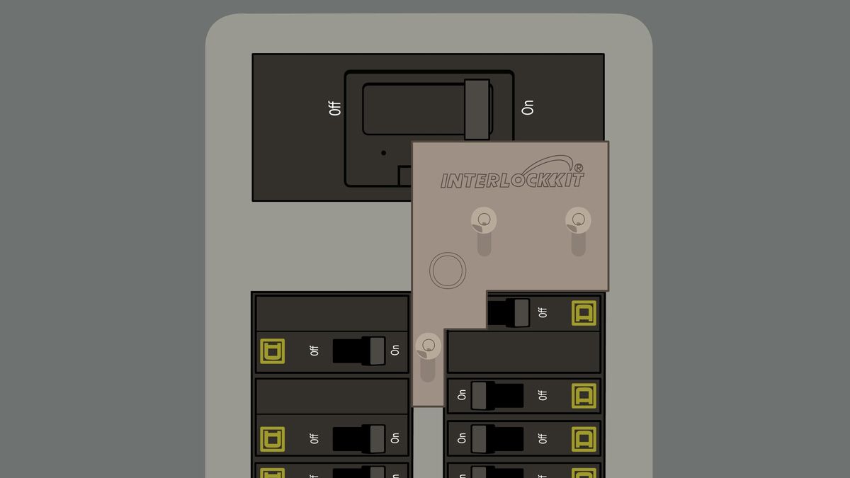 Um exemplo de kit de intertravamento instalado em um quadro elétrico da marca Square D.