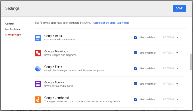 Aplicativos do Google conectados ao Google Drive