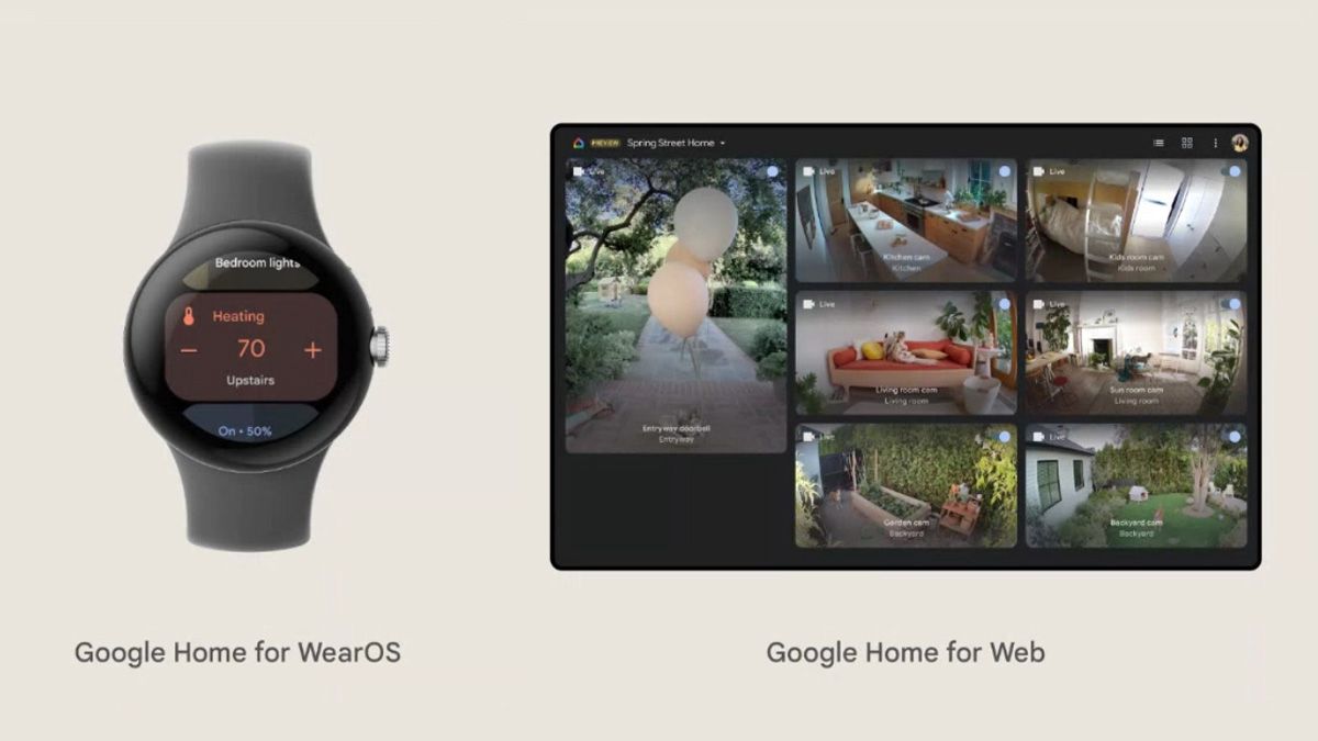 Google Home em um relógio Wear OS 3 e acessível via navegador da web.